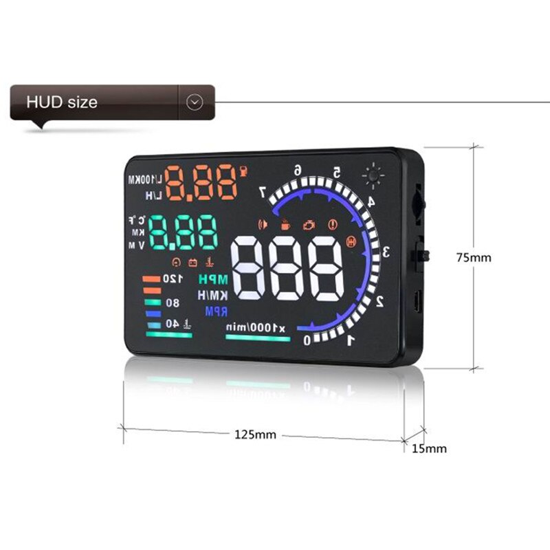 5.5'' A8 HUD Car Head Up Display OBD II EUOBD LED Windscreen Project Alarm System on-board OBD scanner Universal auto