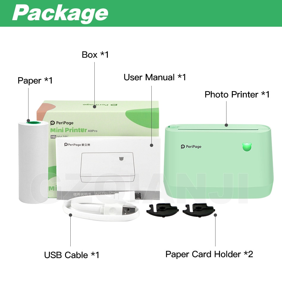 A9PRO Pocket Photo Printer Thermal Label Notes 300 dpi Printer for Android iOS PC printing Phone Printer