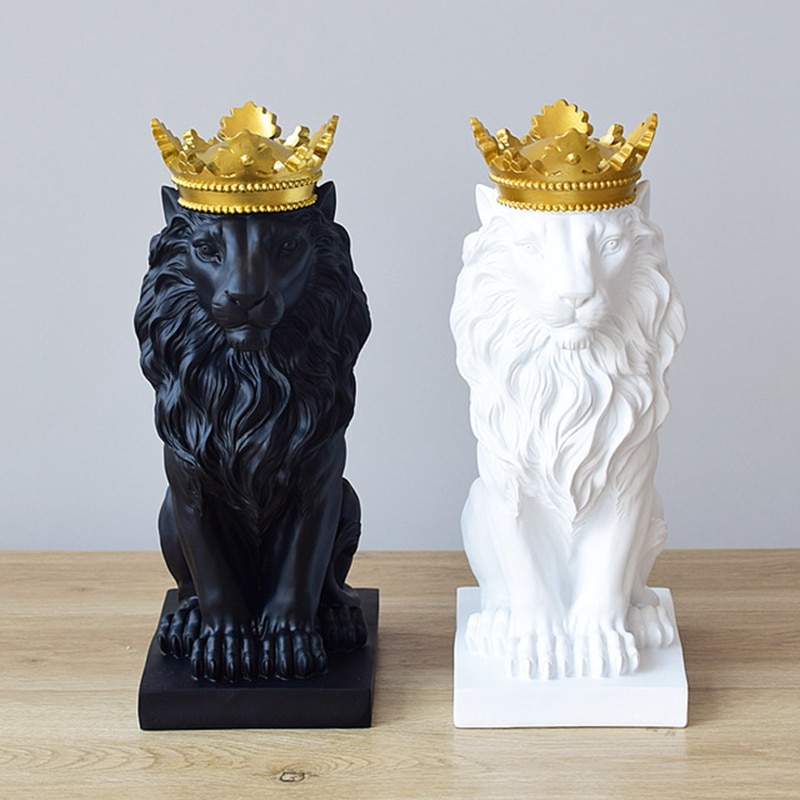 Abstract Crown Lion Sculpture Home Office Bar Male Lion Faith Resin Statue Model Crafts Ornaments Animal Origami Art Decor Gift