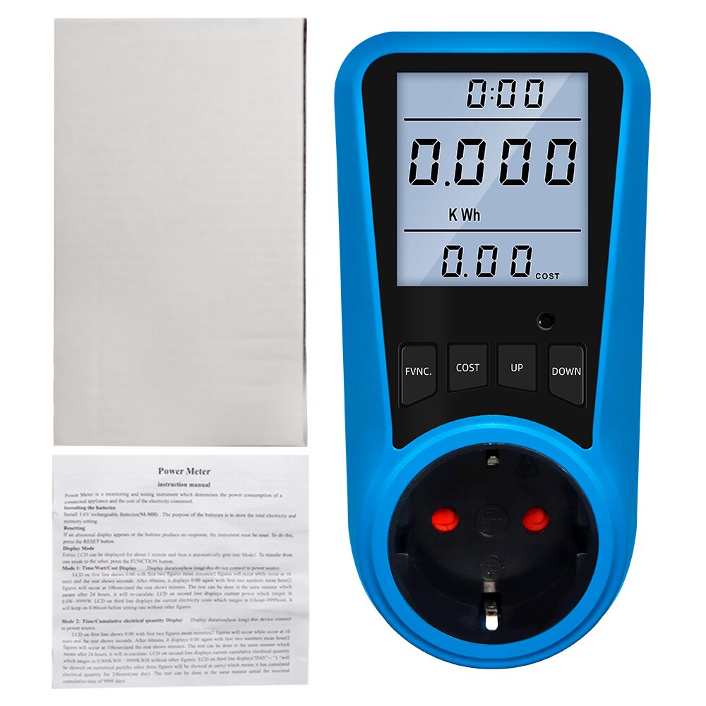 AC Power Meter Digital Wattmeter Watt Energy Monitor Time Voltage Display Socket Analyzer EU UK AU US BR FR IT Plug Backlight