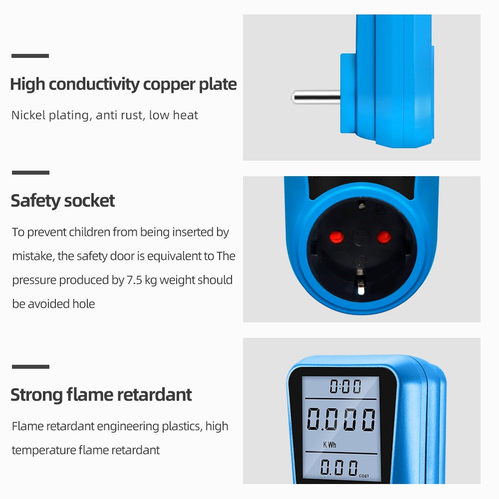 AC Power Meter Digital Wattmeter Watt Energy Monitor Time Voltage Display Socket Analyzer EU UK AU US BR FR IT Plug Backlight