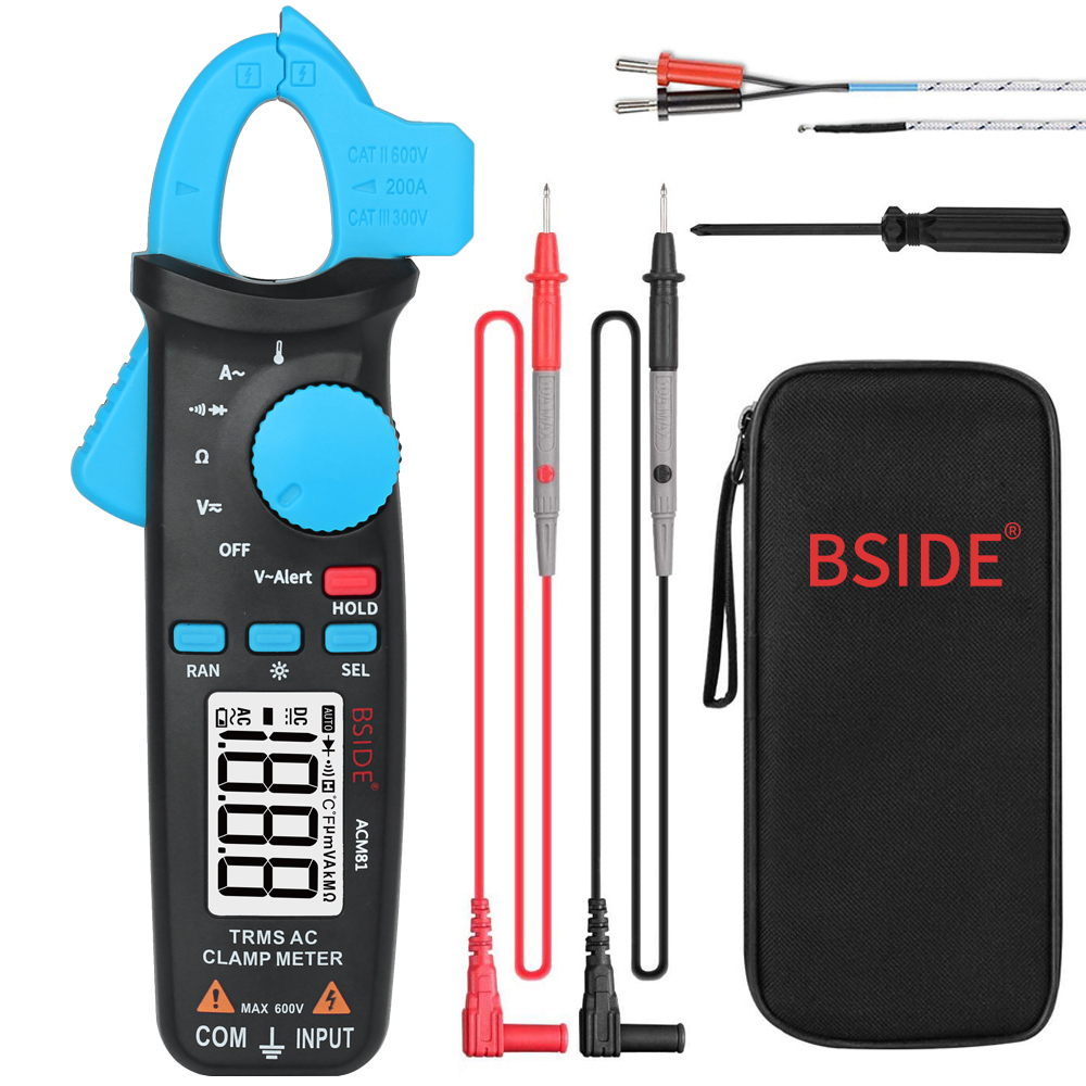 ACM81 Digital Clamp Meter Auto-Rang TRMS 1mA Accuracy 200A Current DC AC Multimeter Vol Ohm Diode Temperature NCV Tester