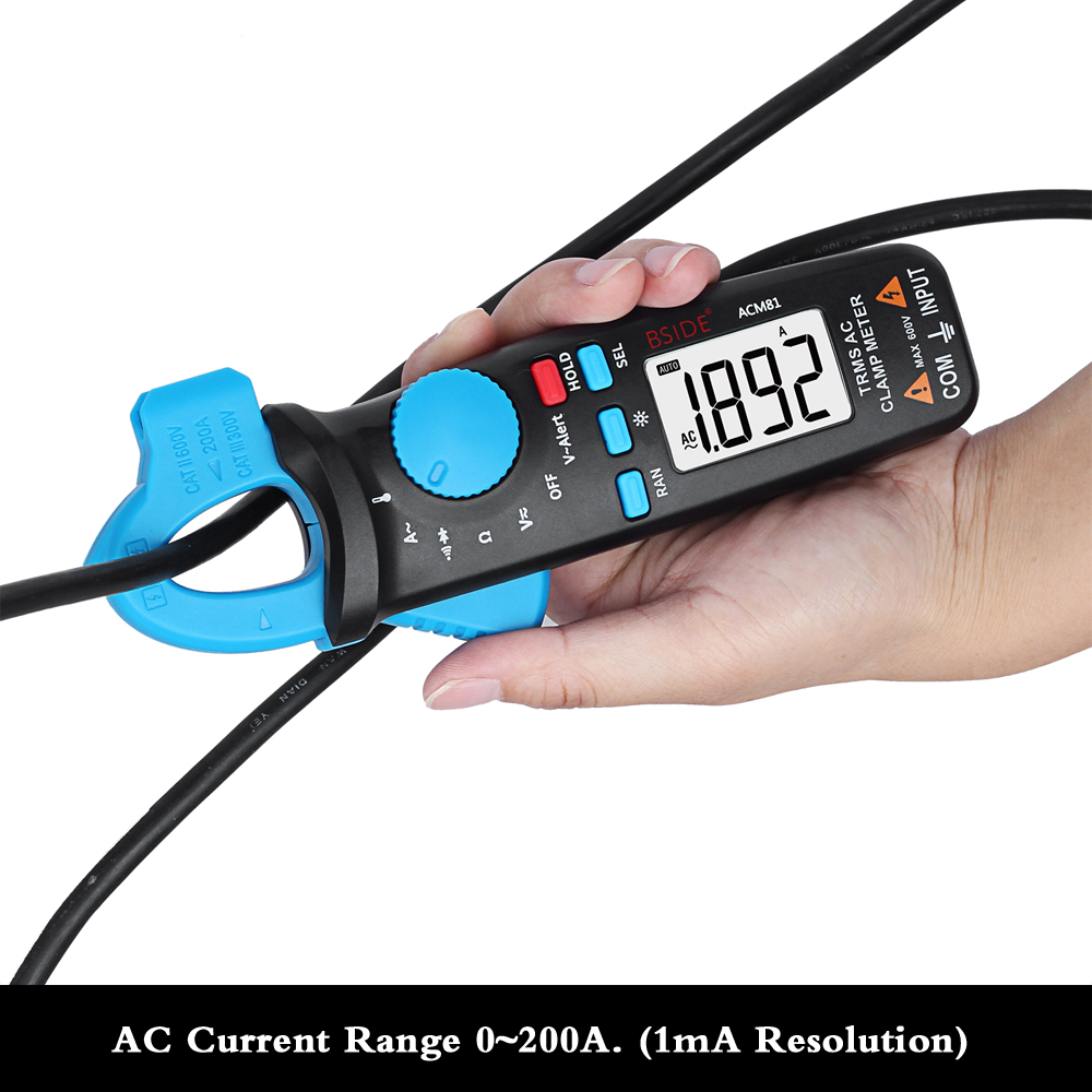 ACM81 Digital Clamp Meter Auto-Rang TRMS 1mA Accuracy 200A Current DC AC Multimeter Vol Ohm Diode Temperature NCV Tester