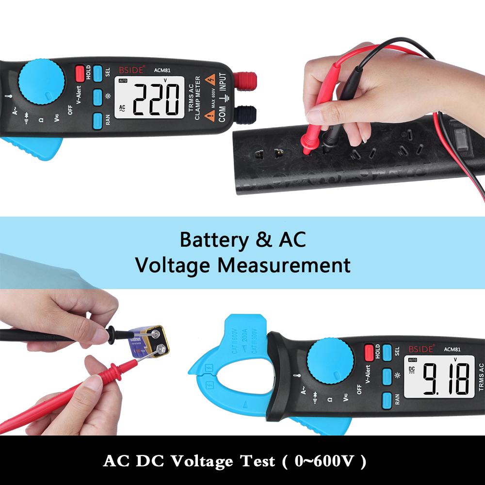 ACM81 Digital Clamp Meter Auto-Rang TRMS 1mA Accuracy 200A Current DC AC Multimeter Vol Ohm Diode Temperature NCV Tester