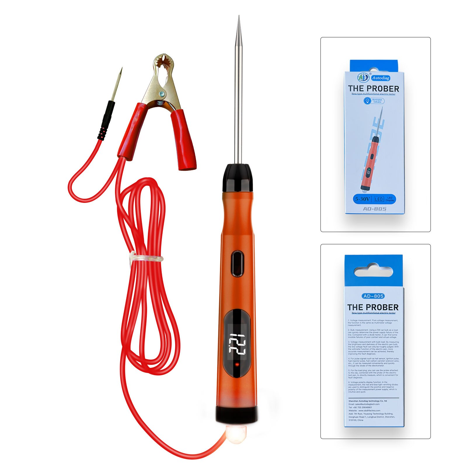 AD805 Car Electrical Circuit Tester Probe 5V-30V Digital Display Circuit Test Pen Car Circuit Tester Lamp Voltage Test Pen