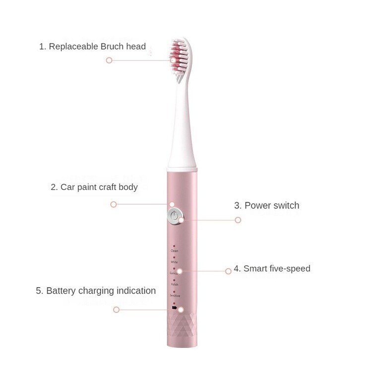 5 Modi Ultra Sonic vibrations Adult electric toothbrush Usb Chargeable male and female Soft hair Waterproof Sonic toothbrush