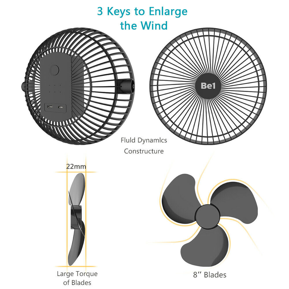 10000mAh 8-Inch Rechargeable Battery Operated Clip on Fan, Air Circulating USB Fan,Portable for Outd Camping Tent Beach or Car