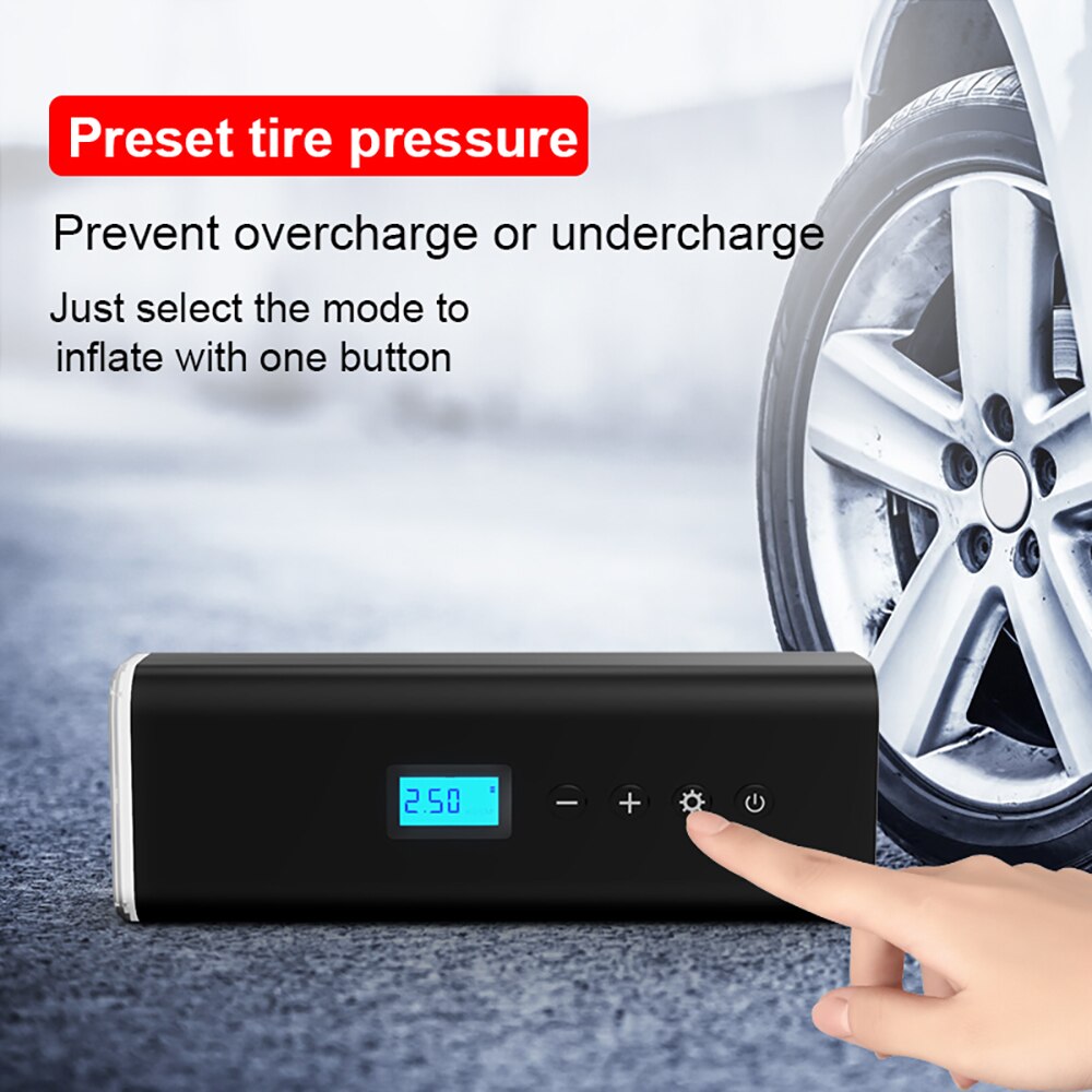 150PSI Car Air Pump Portable Electric Air Compressor Tire Inflator Smart Rechargeable Car Tire Pump USB Cordless Emergency Light