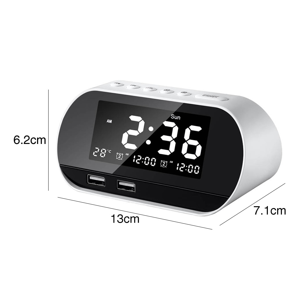 Dual USB Phone Charger Home FM Raido Alarm Clock Multifunctional Office Adjustable Brightness LCD Display Perpetual Calendar