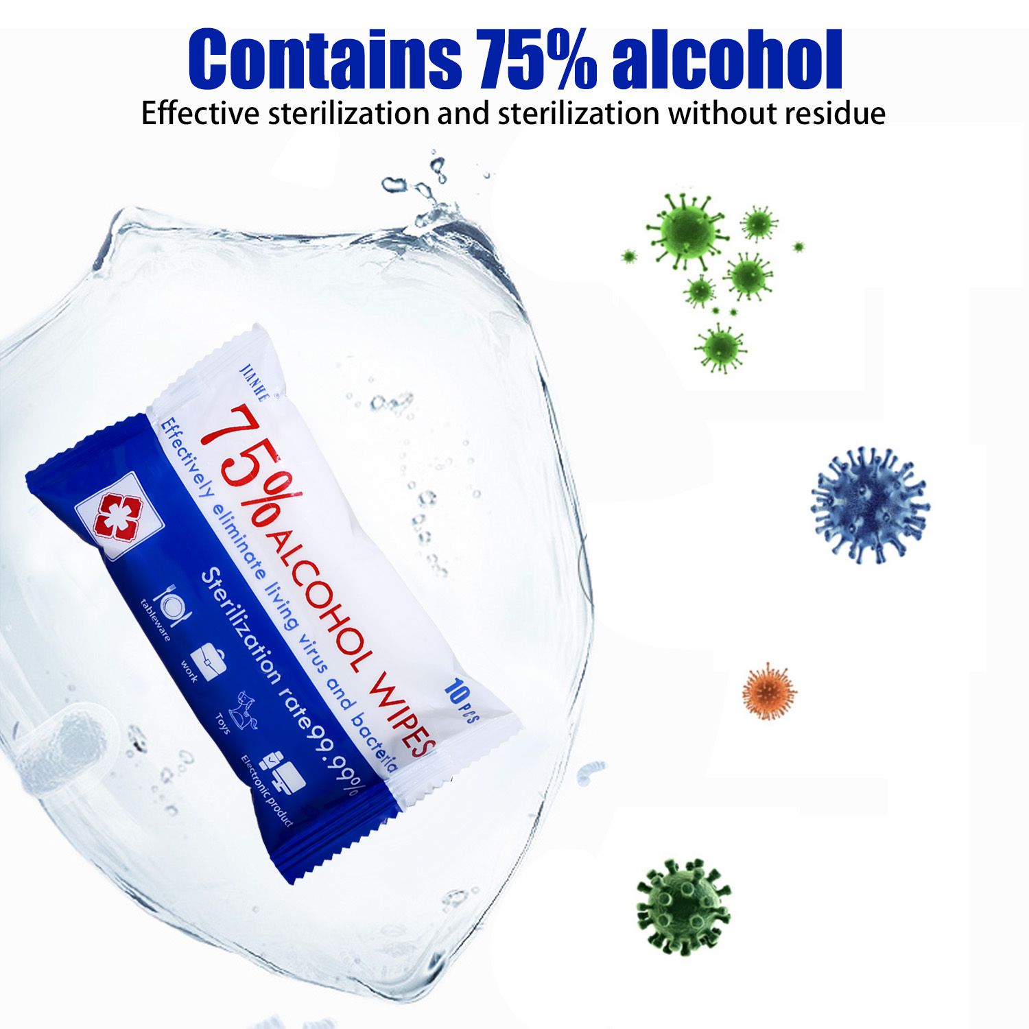 75% Alcohol Wipes Effectively Eliminate Living Virus and Bacteria Sterilization Rate 99.99%