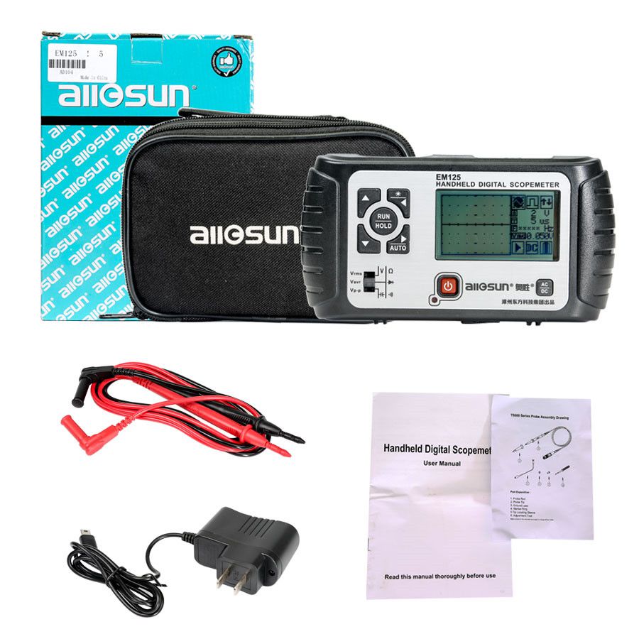 All-sun 25MHz 100MSa/s Digital 2in1 Handheld Portable Oscilloscope+Multimeter Single Channel Waveform USB LCD Backlight EM125