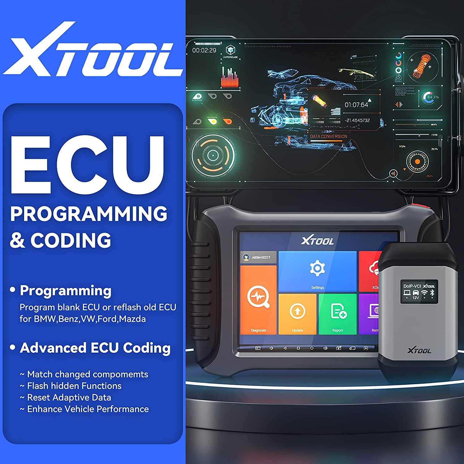 XTOOL A80 PRO Master With KC501/ks-1 All System Diagnostic Tool ECU Programmming Key Coding AUTO VIN SCAN Function For BENZ