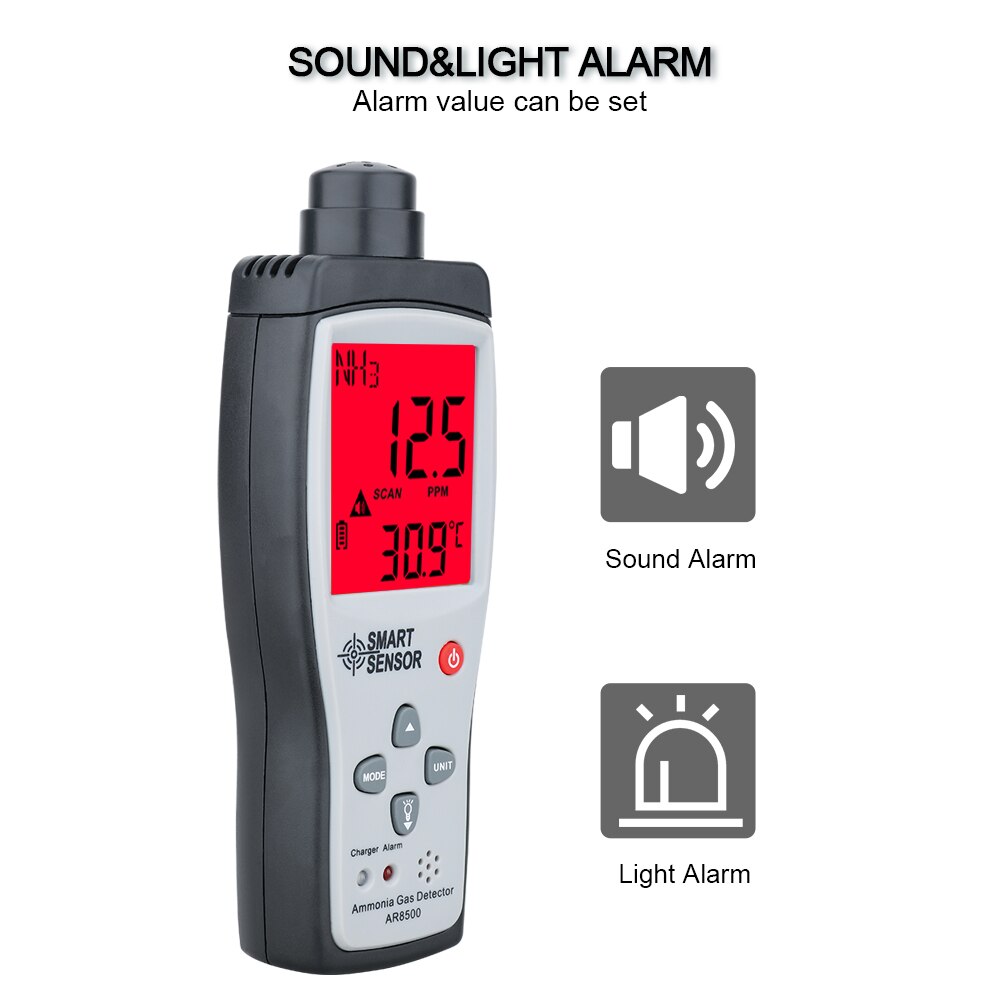 Ammonia Gas Detector NH3 Gas Analyzer Meter Tester Air Quality Monitor Handheld 0-100PPM Sound Light Alarm AR8500