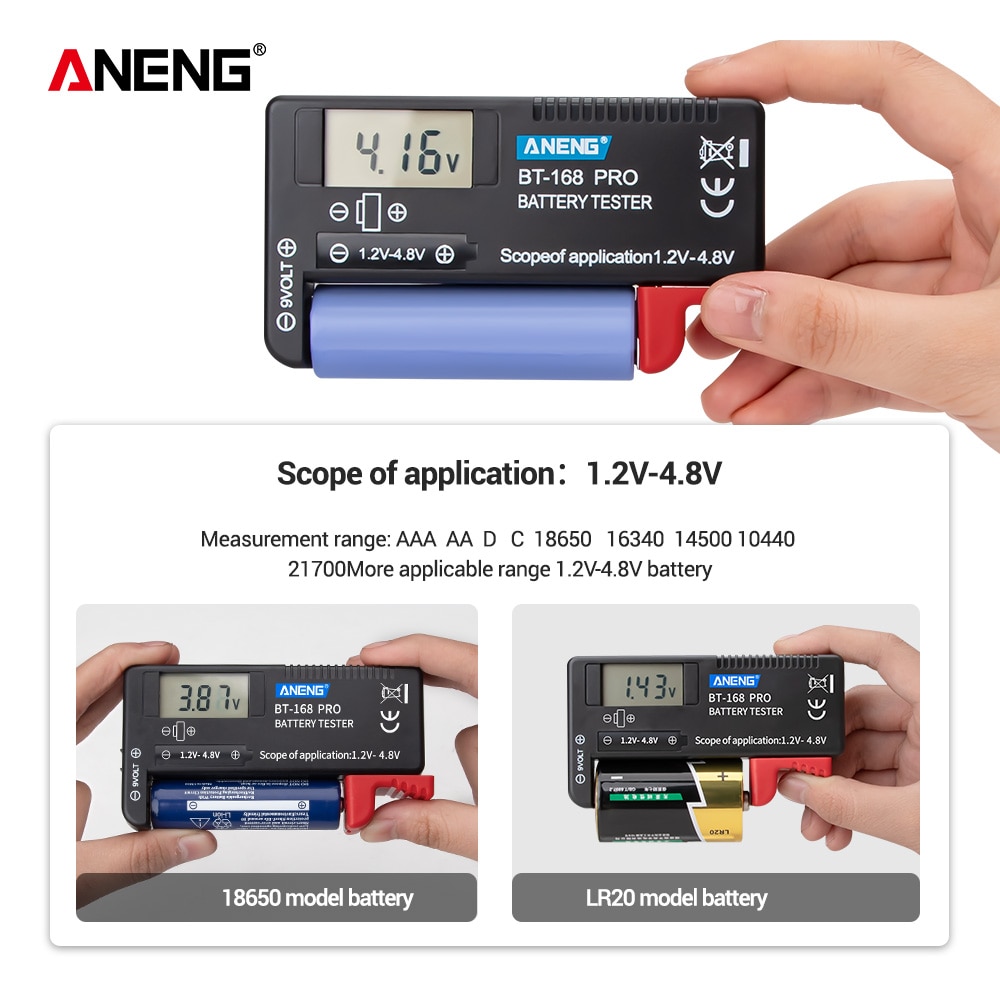 ANENG AN-168 POR Digital Lithium Battery Capacity Tester Checkered Load Analyzer Display Check AAA AA Button Cell Universal Test