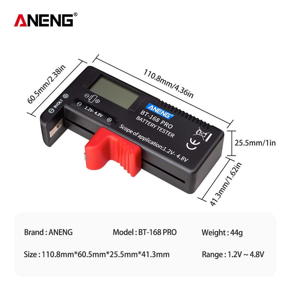 ANENG AN-168 POR Digital Lithium Battery Capacity Tester Checkered Load Analyzer Display Check AAA AA Button Cell Universal Test