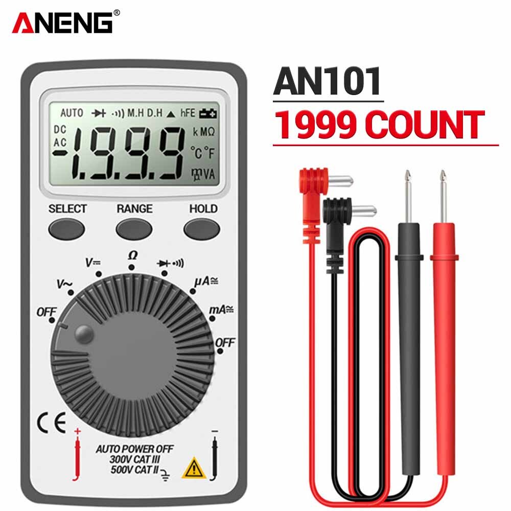 ANENG AN101 Mini Multimeter 1999 Count DC/AC Voltage Current Automatic Meter Pocket Voltmeter Ammeter Tester with Test Tool
