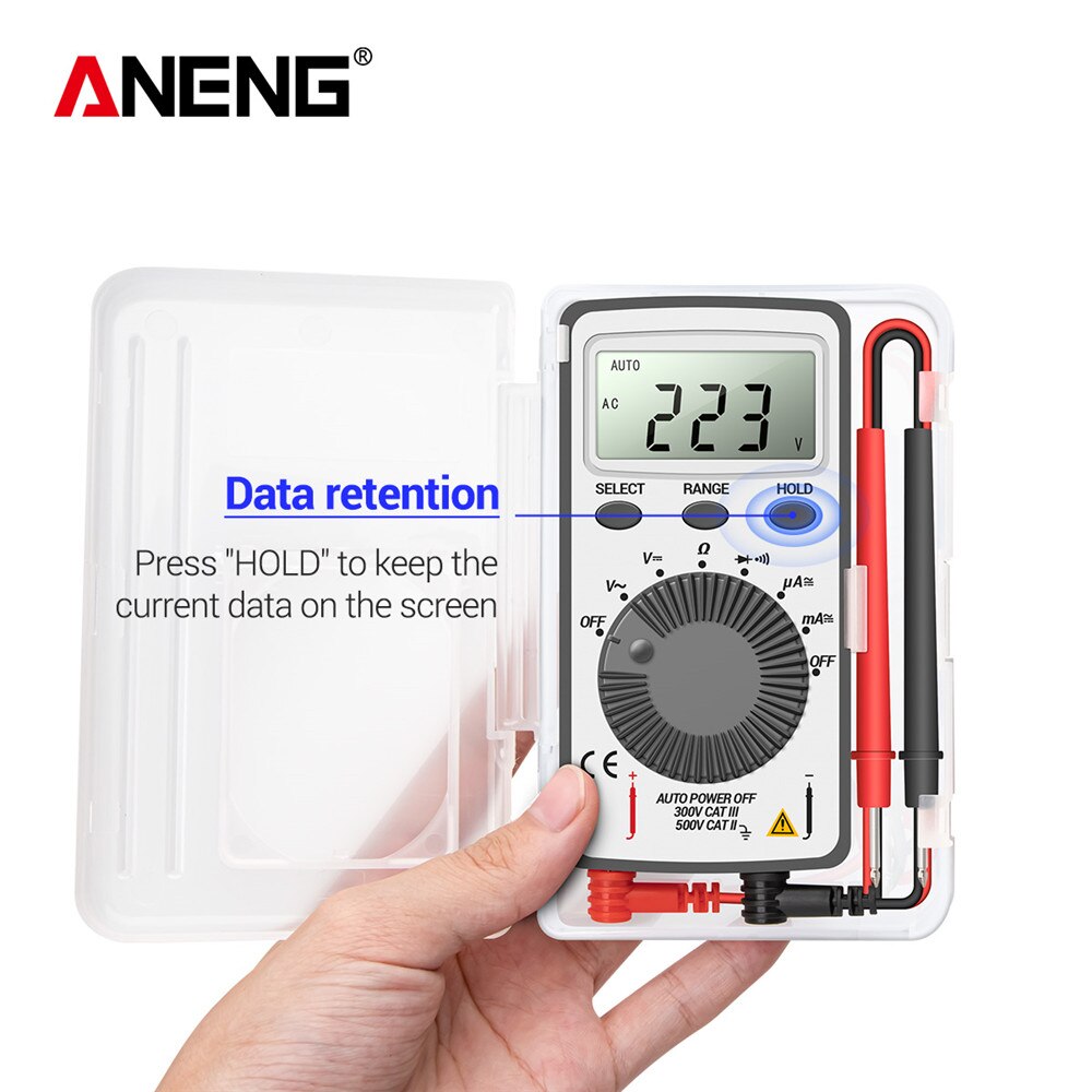 ANENG AN101 Mini Multimeter 1999 Count DC/AC Voltage Current Automatic Meter Pocket Voltmeter Ammeter Tester with Test Tool