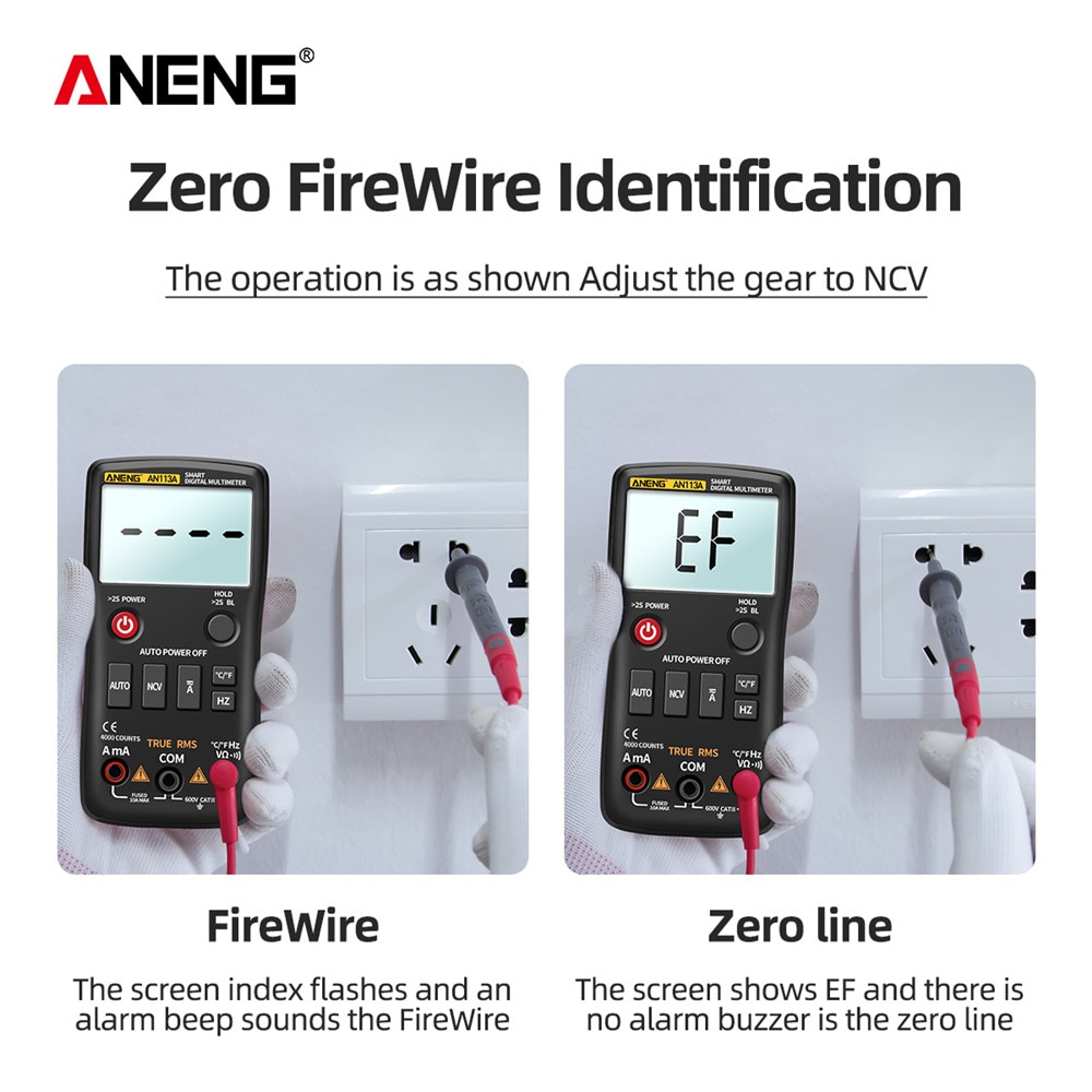 ANENG AN113A Digital Multimeter True RMS with Temperature Tester 4000 Counts Auto-Ranging AC/DC Transistor Voltage Meter