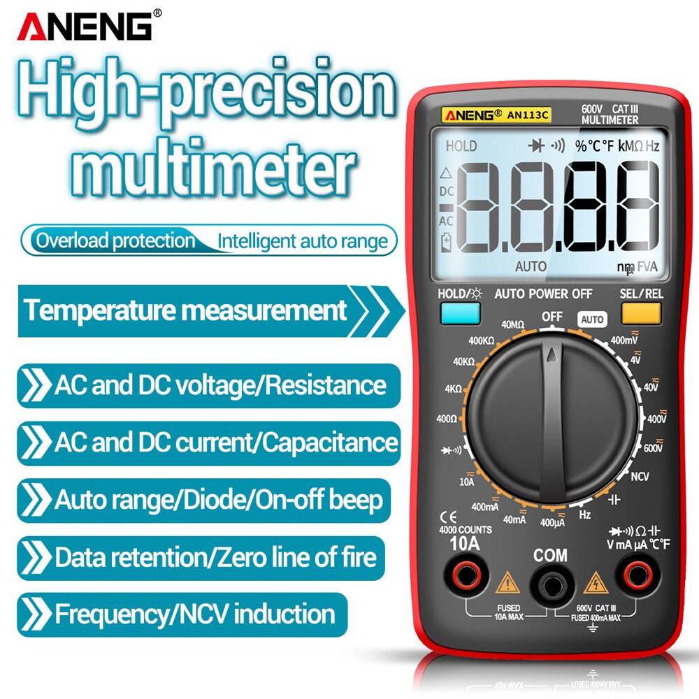 ANENG AN113C/E Digital Professional Multimeter 4000 Counts Eletric Auto AC/DC Voltage tester Current Ohm Ammeter Detector Tool