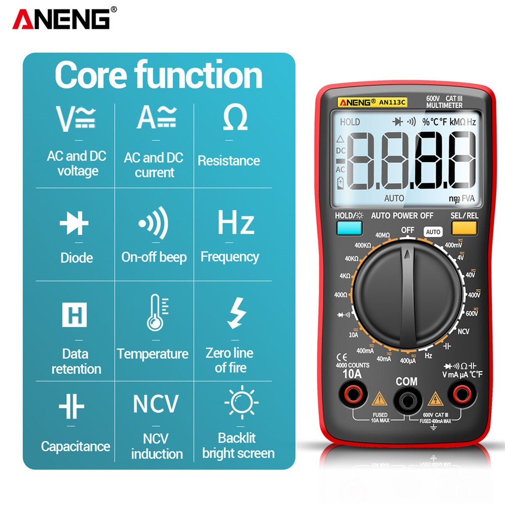 ANENG AN113C/E Digital Professional Multimeter 4000 Counts Eletric Auto AC/DC Voltage tester Current Ohm Ammeter Detector Tool