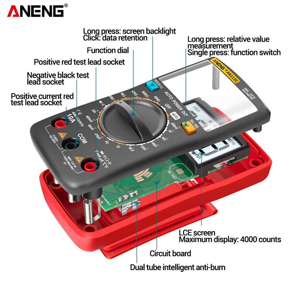 ANENG AN113C/E Digital Professional Multimeter 4000 Counts Eletric Auto AC/DC Voltage tester Current Ohm Ammeter Detector Tool