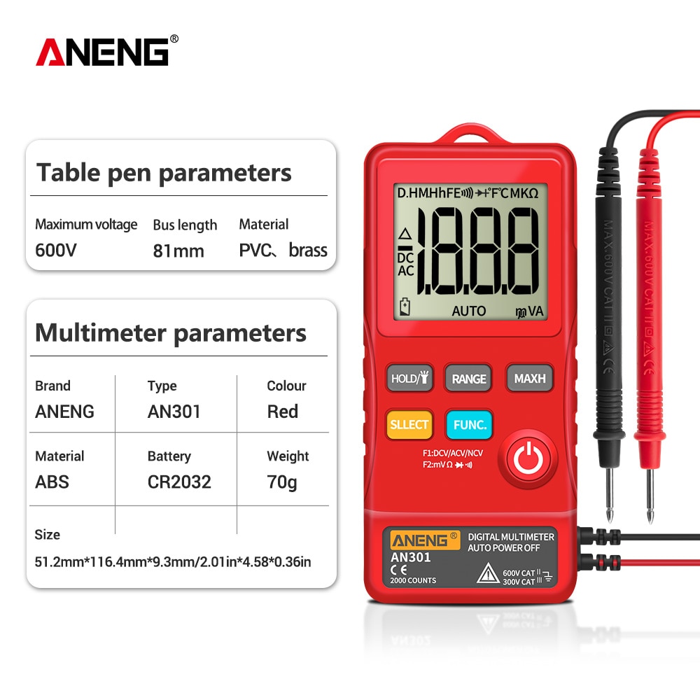 ANENG AN301 True Rms Digital Multimeter Tester Meter Transistor Testers Automatic Multimetro Profesional  AC/DC Car
