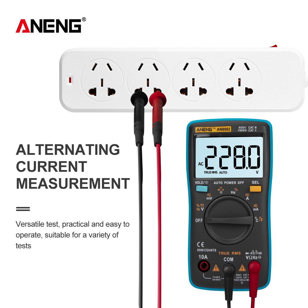 ANENG AN8002 Digital Multimeter 6000 Counts Backlight AC/DC Ammeter Voltmeter Ohm Alligator Clip Jumper Wire Test