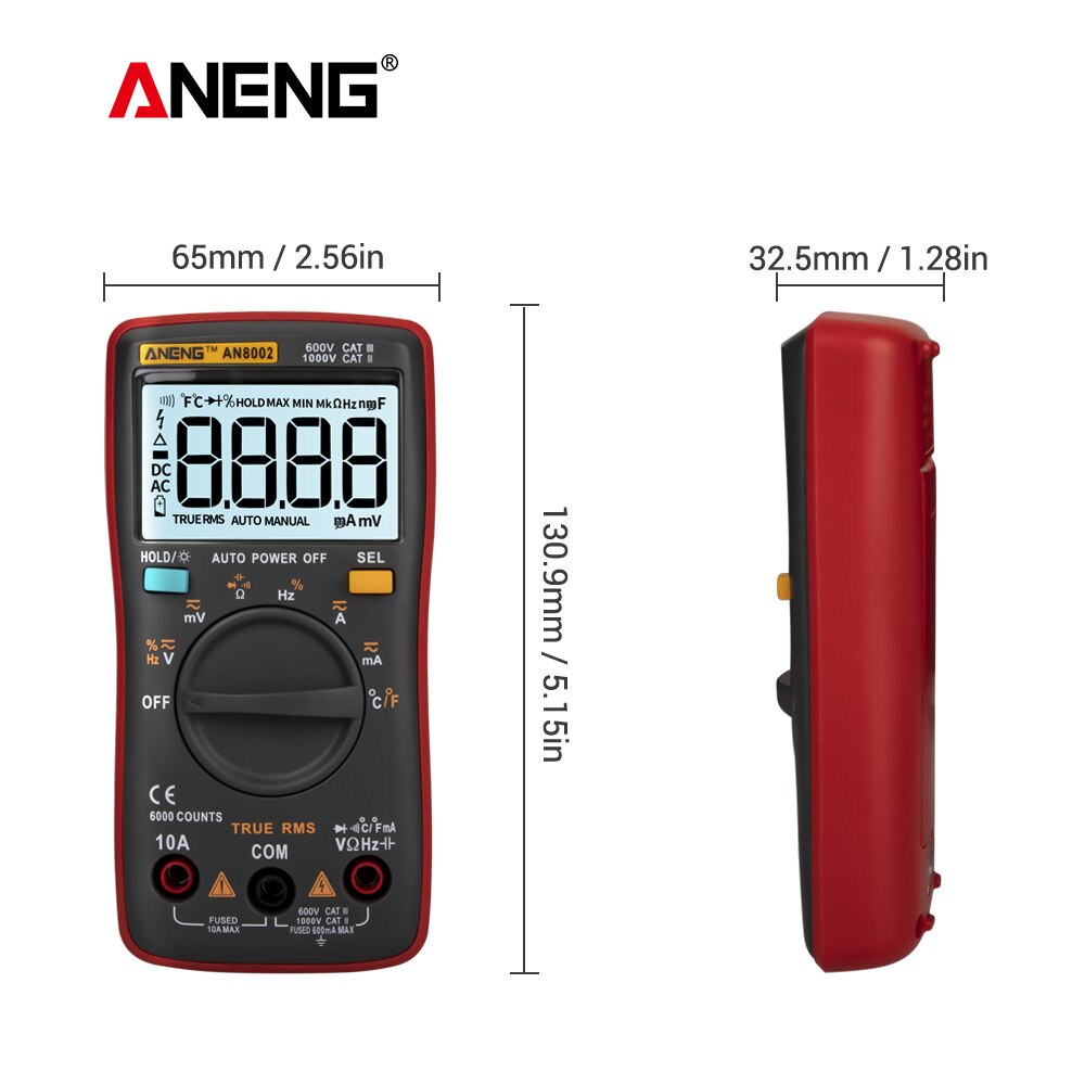 ANENG AN8002 Digital Multimeter 6000 Counts Backlight AC/DC Ammeter Voltmeter Ohm Alligator Clip Jumper Wire Test