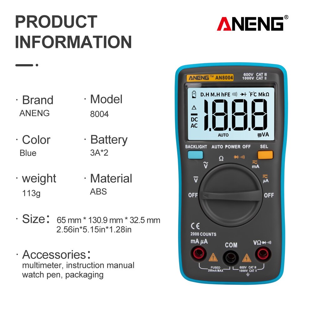 ANENG AN8004 Electric 1999 Counts Voltmeter Current Professional Multimeter Tester Digital Voltage Indicator Ohm Frequency Meter