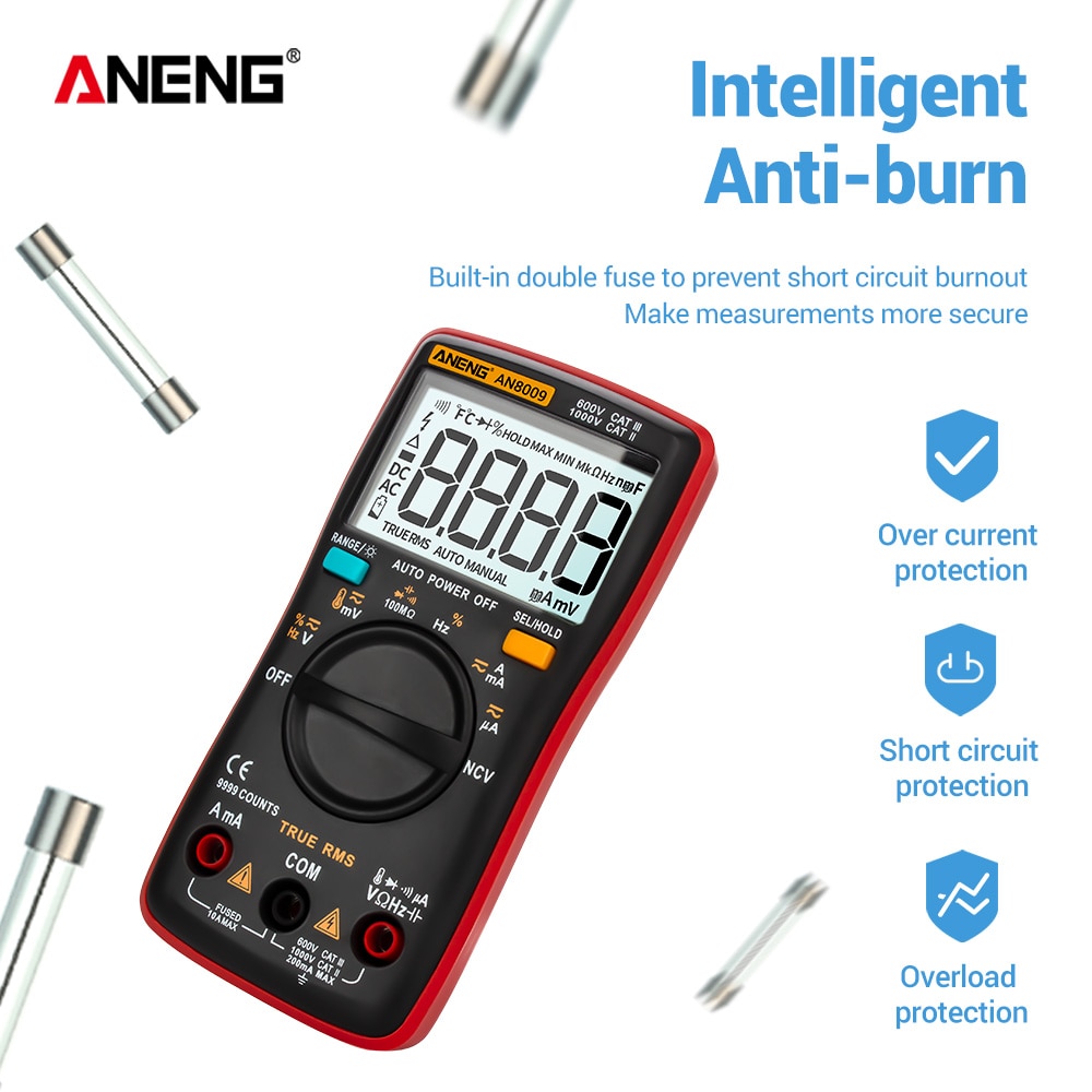 ANENG AN8009 True-RMS Digital AC/DC Multimeter Transistor Tester Professional Automotive Electrical Capacitance Meter Temp Diode