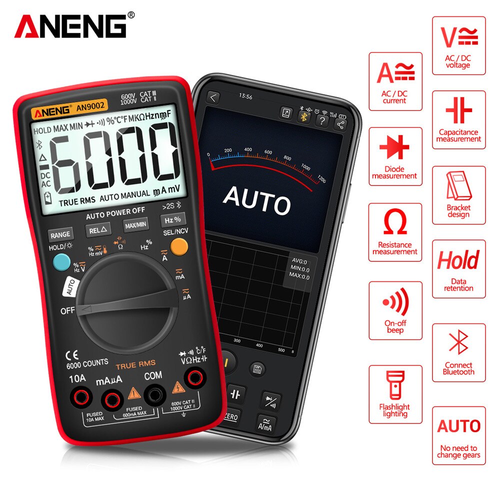 AN9002 True RMS Digital Professional 6000 Counts Bluetooth Multimetro AC/DC Current Voltage Tester Auto-Range Multimeter