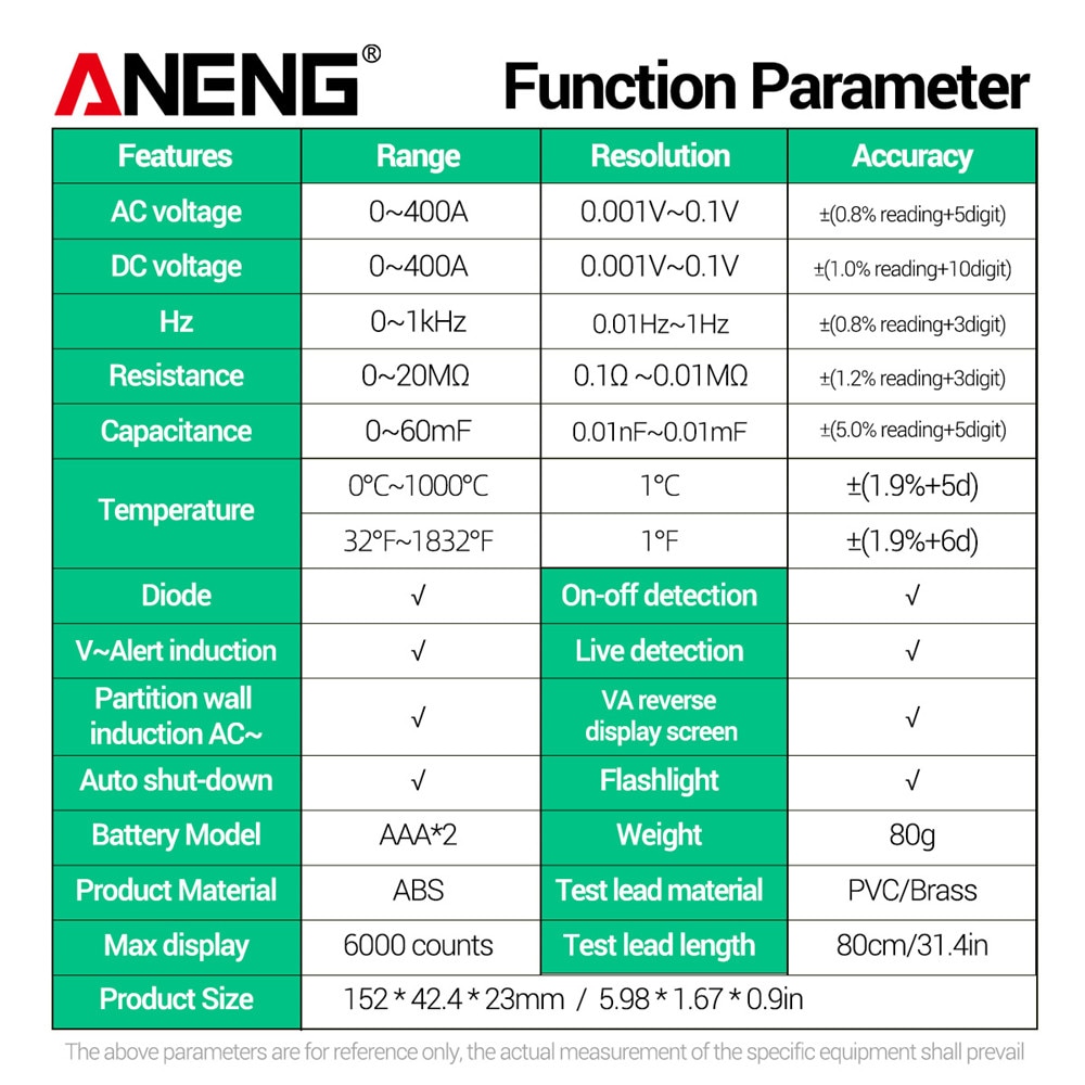 ANENG AN998 Automatic Digital 6000 Counts Professional Multimeter Eletric Auto Ranging AC/DC Voltmeter Temp Ohm Hz Detector Tool