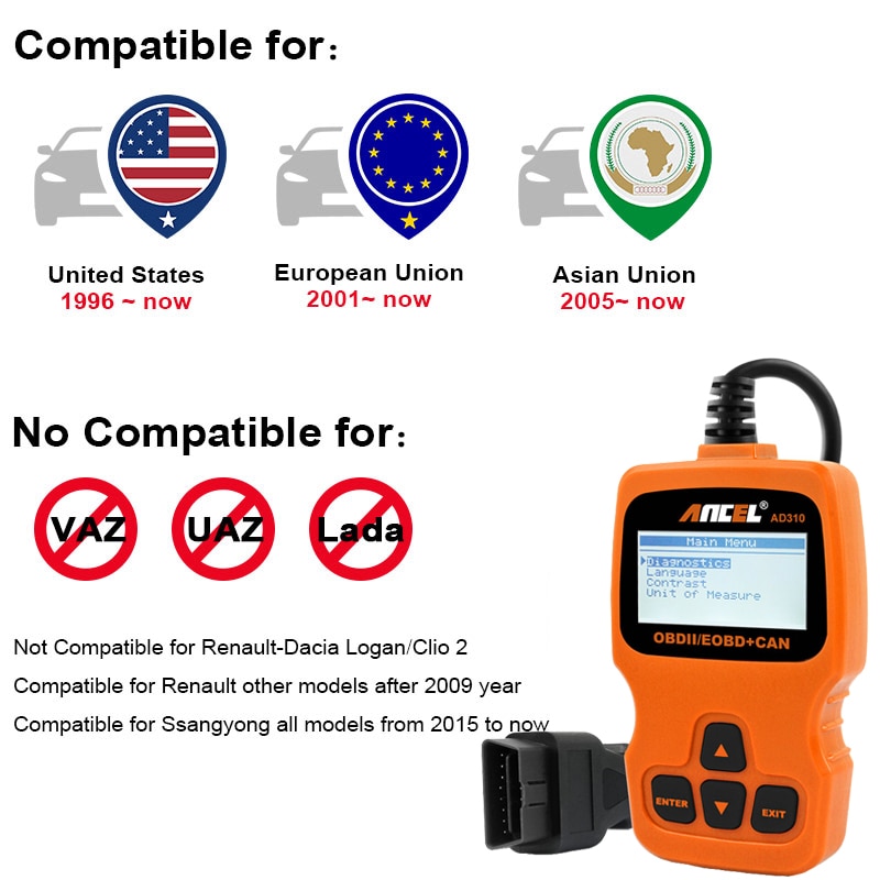 OBD2 Scanner Ancel AD310 ODB2 Car Diagnostic Scanner OBD 2 Code Reader For Car Diagnostic OBDll Tool OBD Auto Diagnostic Scanner