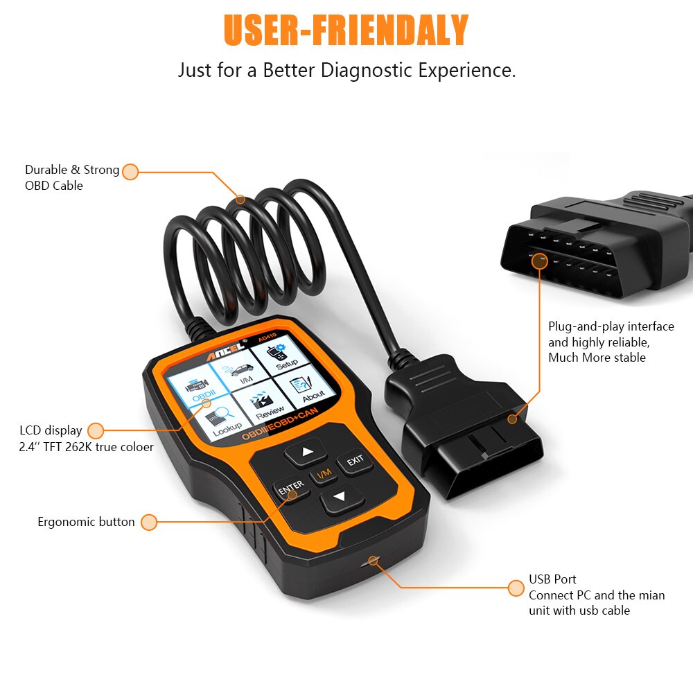 ANCEL AD410 OBD2 Scanner Code Reader Support Full OBDII/EOBD Function Auto OBD 2 Scanner Auto Diagnostic Tool Free Upgrade