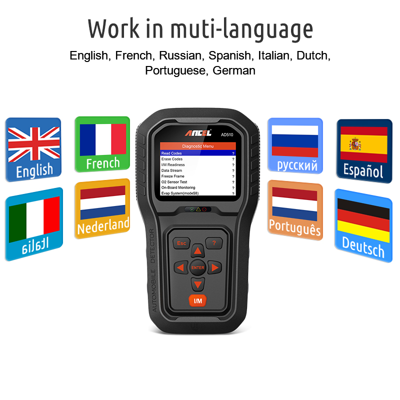 ANCEL AD510 Automotive OBD2 Scanner Engine Check Multilingual Code Reader Car Battery Tester Auto Diagnostic Tool