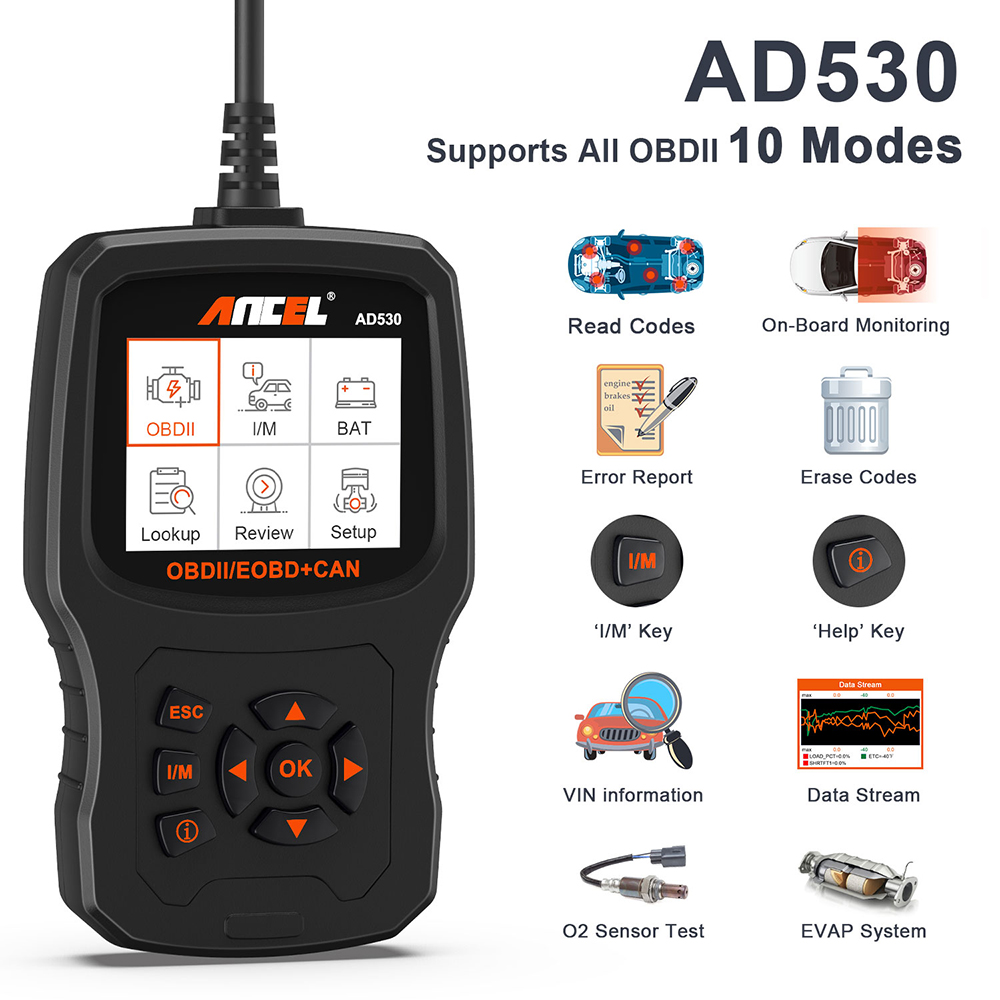 Ancel AD530 OBD2 ODB Automotive Scanner Battery Tester Full OBD2 Car Engine Diagnostic Tool Code Reader OBD 2 Scan Tool