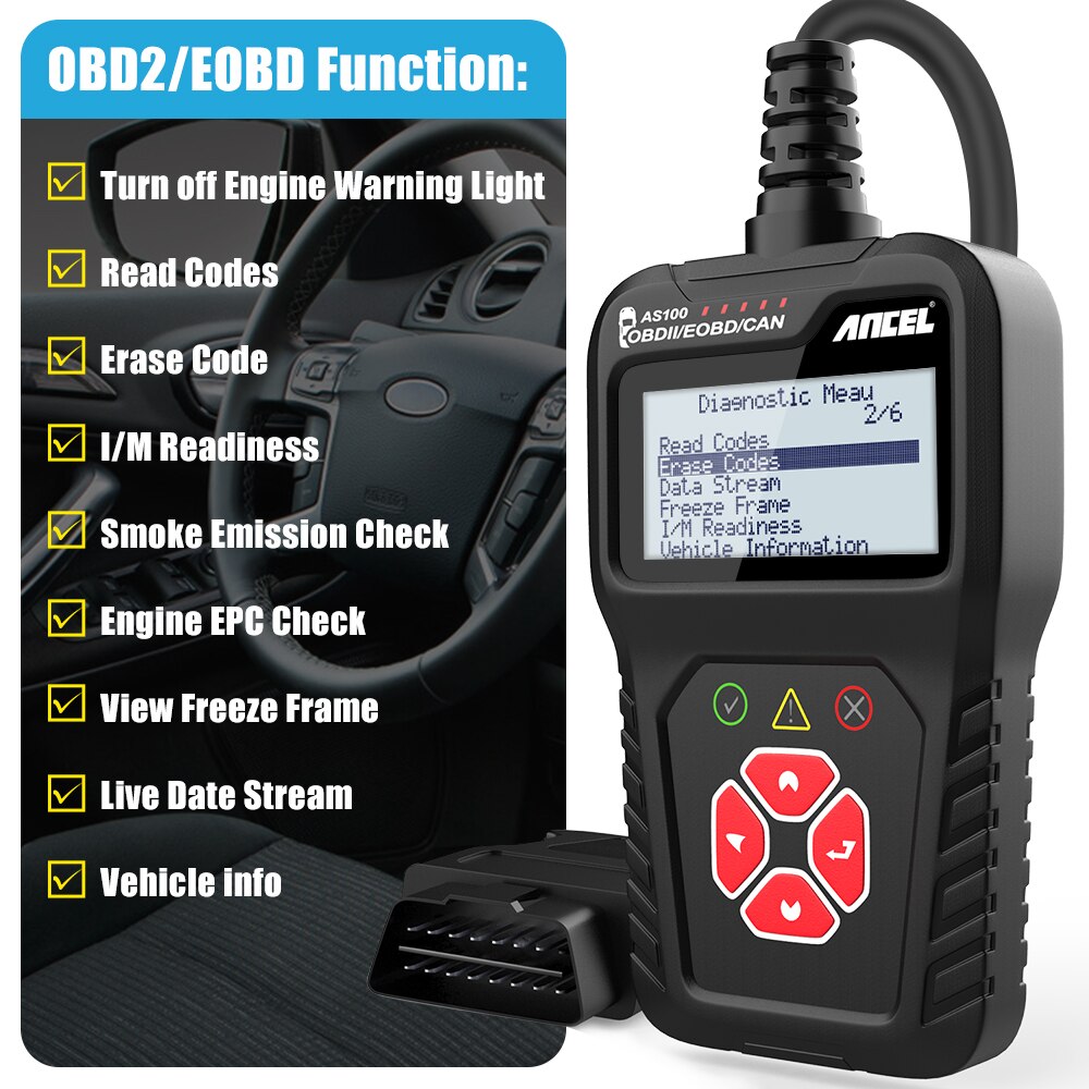 ANCEL AS100 OBDII Car Scan Diagnostic Tool Code Reader OBD 2 Automotive Diagnostic Scanner Live Data Engine Check Auto Scanner