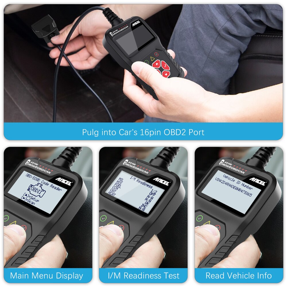 ANCEL AS100 OBDII Car Scan Diagnostic Tool Code Reader OBD 2 Automotive Diagnostic Scanner Live Data Engine Check Auto Scanner