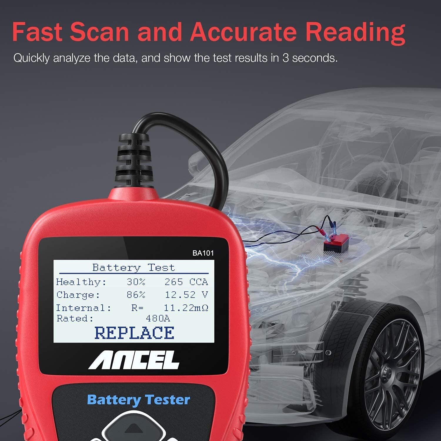 ANCEL BA101 Professional 12V 100-2000 CCA Automotive Load Battery Tester Digital Analyzer Bad Cell Test Tool For Car/Motorcycle