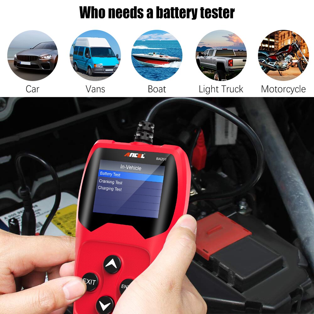 ANCEL BA201 Car Battery Tester For 12V 2000CCA Load Tester Automotive Voltage Loading Tester Cranking and Charging System Tool