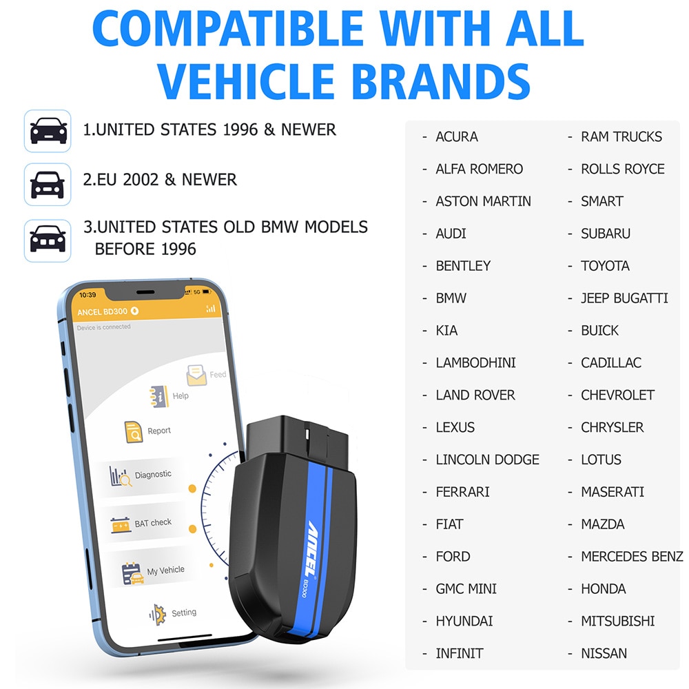 ANCEL BD300 OBD2 Scanner Bluetooth OBD 2 Code Reader ABS SRS DPF TPMS Car Engine Diagnostic Scan Tool OBD2 Code Reader For BMW