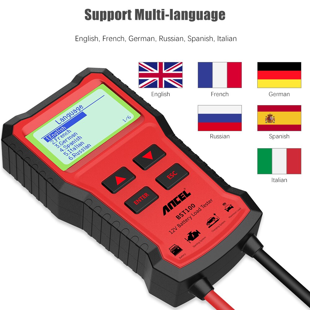 Ancel BST100 Car Battery Tester OBD2 12V Cell 100-2000CCA 30-220Ah Battery System Detect Automotive  Scanner Diagnostic Tool