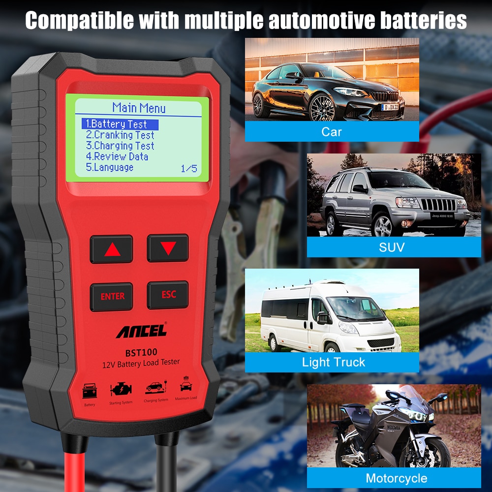 Ancel BST100 Car Battery Tester OBD2 12V Cell 100-2000CCA 30-220Ah Battery System Detect Automotive  Scanner Diagnostic Tool