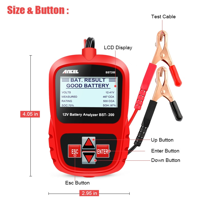 ANCEL BST200 Car Battery Tester 12V 100-1100 CCA Automotive Cell Load Test Tool Digital Analyzer Tester for Car Truck Motorcycle