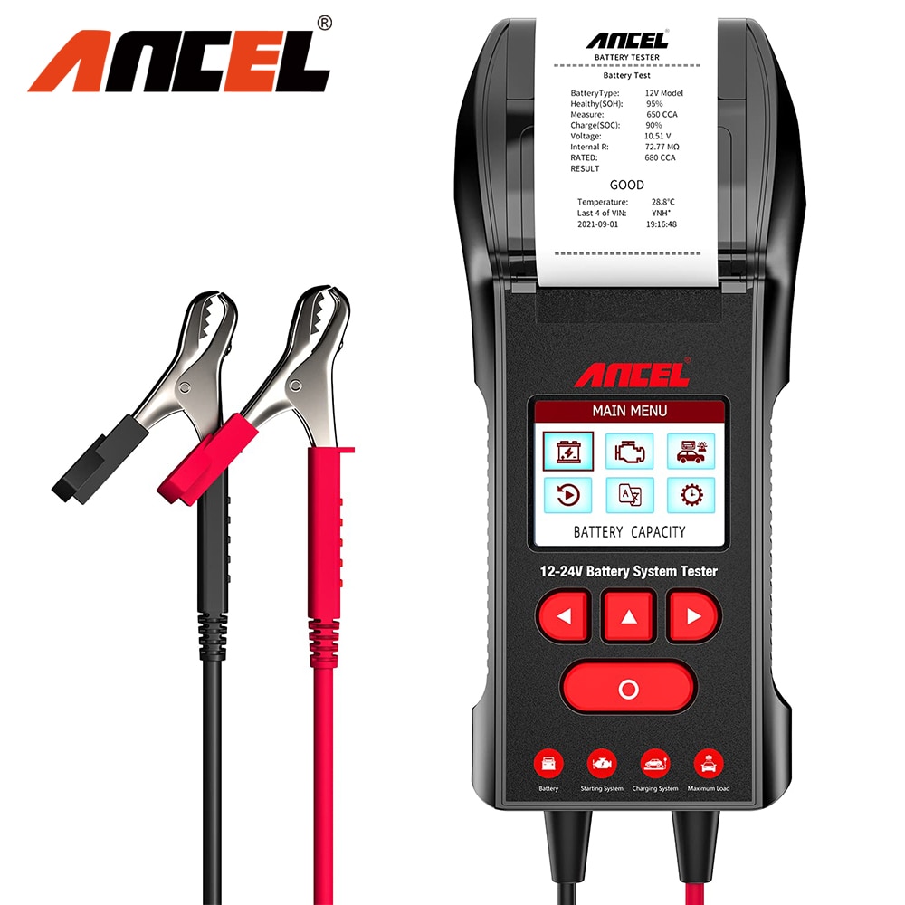 ANCEL BST600 12V/24V Car Battery Tester 100-2000 CCA Battery Load Tester Car System Analyzer Tool for Trucks/Cars/Motorcycles