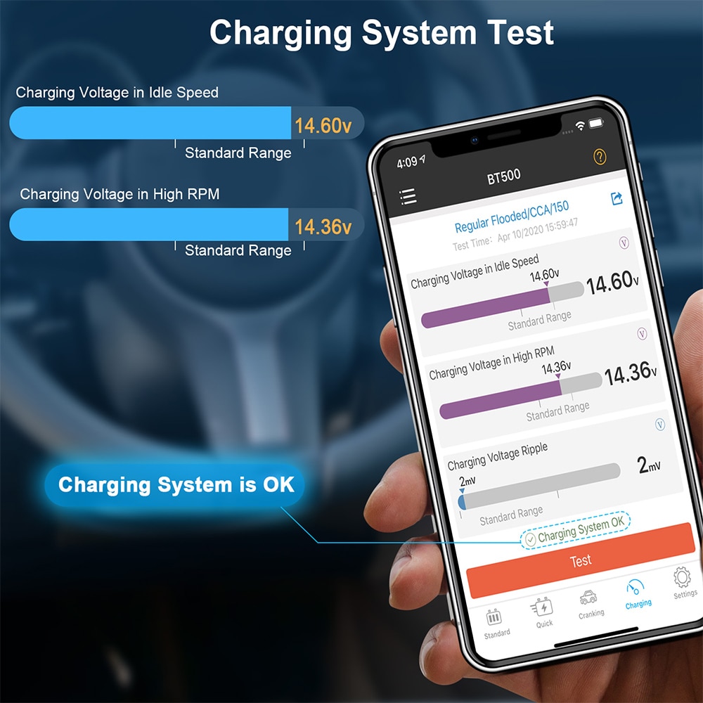 ANCEL BT500 Car Battery Tester 12V  Bluetooth Analyzer Car Electric Circuit Cranking Test Android IOS Battery Charging Tester