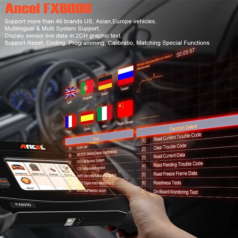 Ancel FX6000 OBD2 Car Diagnostic Scanner All System Scanner Automotive ABS EPB DPF Code Programming OBD Scanner Diagnostic Tool