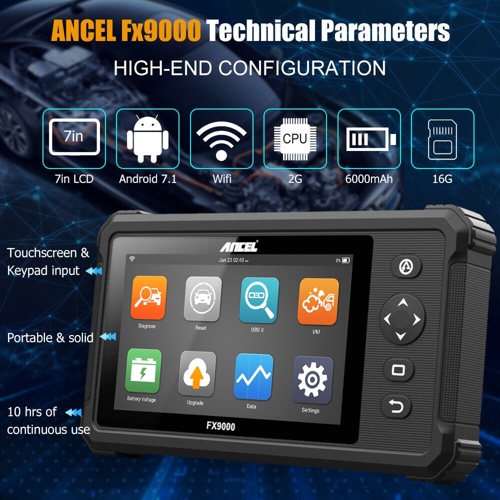 Ancel FX9000 OBD2 Diagnostic Tools Automotive Scanner Professional Full System DPF TPMS IMMO Oil Reset for OBD2 Auto Scanner