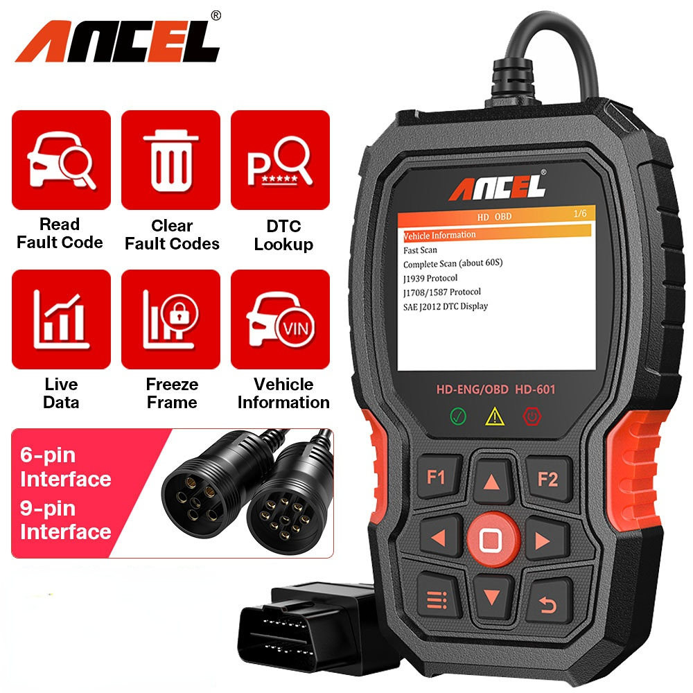 ANCEL HD601 Heavy Duty Truck Code Reader Full System OBD2 Diagnostic Scan Tool Check Engine for Freightliner Cummins Code Reader