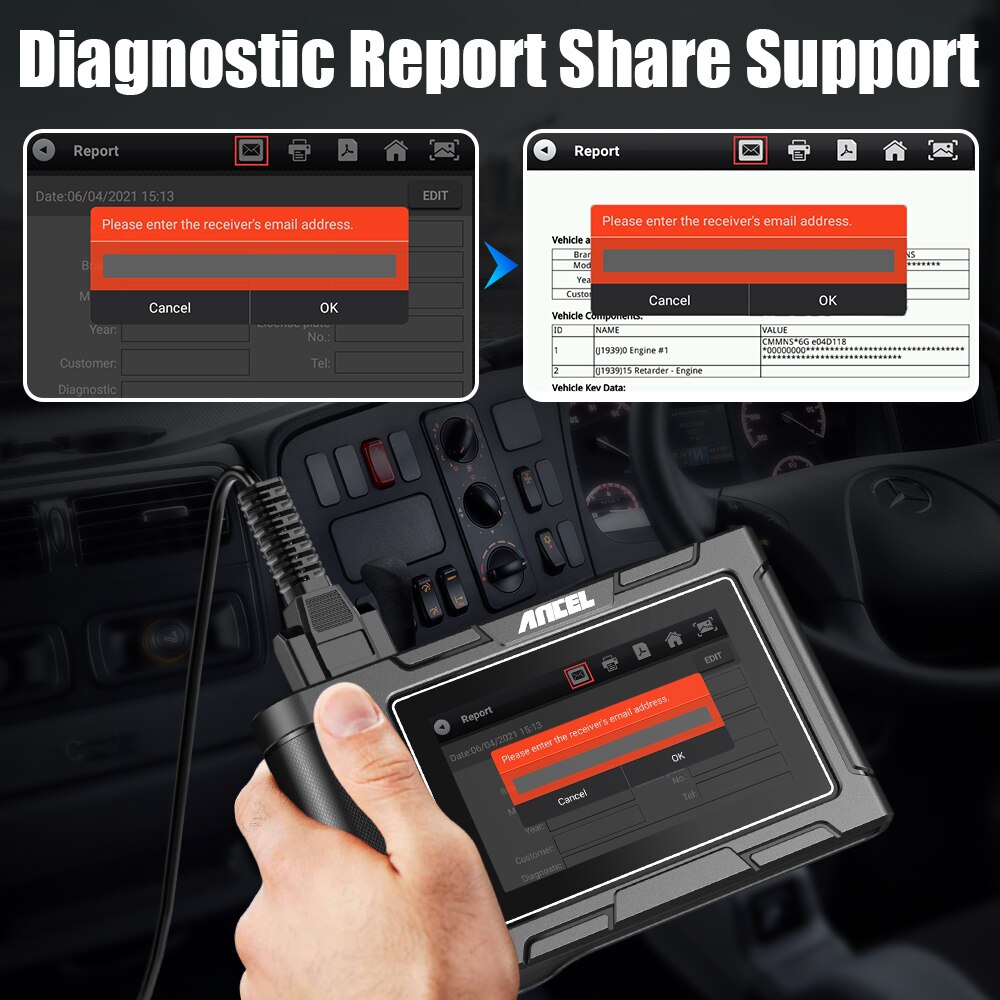 ANCEL HD3100/HD3200 Heavy Duty Diesel Truck Diagnostic Scanner 12V 24V Car 2 in 1 Full System DPF Pin Detect OBD2 Automotive Truck Scanner